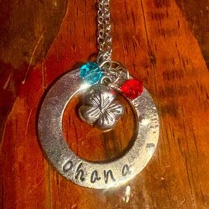 Disney Ohana Silver Necklace with Red and Blue Charms
